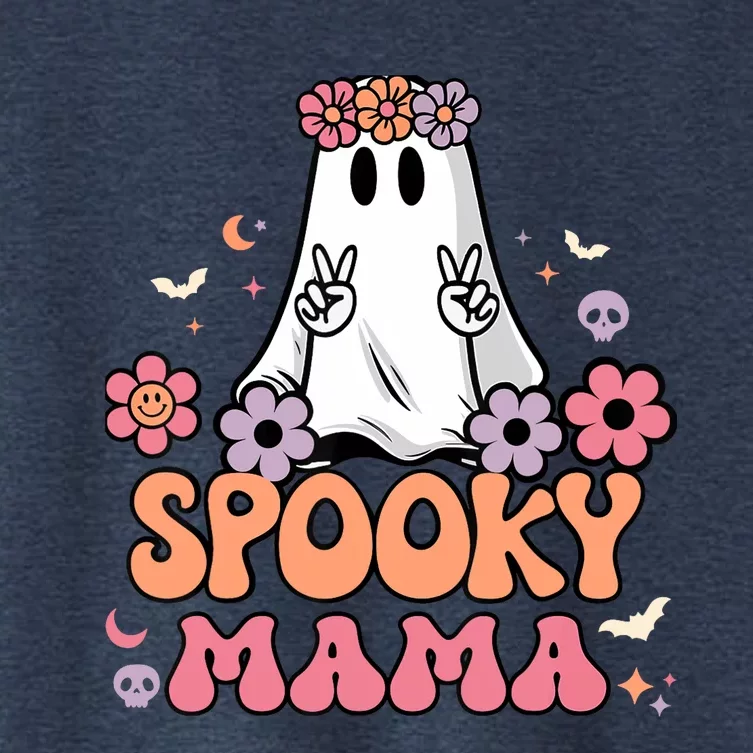 Groovy Spooky Mama Floral Ghost Halloween Spooky Mom Wo Women's Crop Top Tee