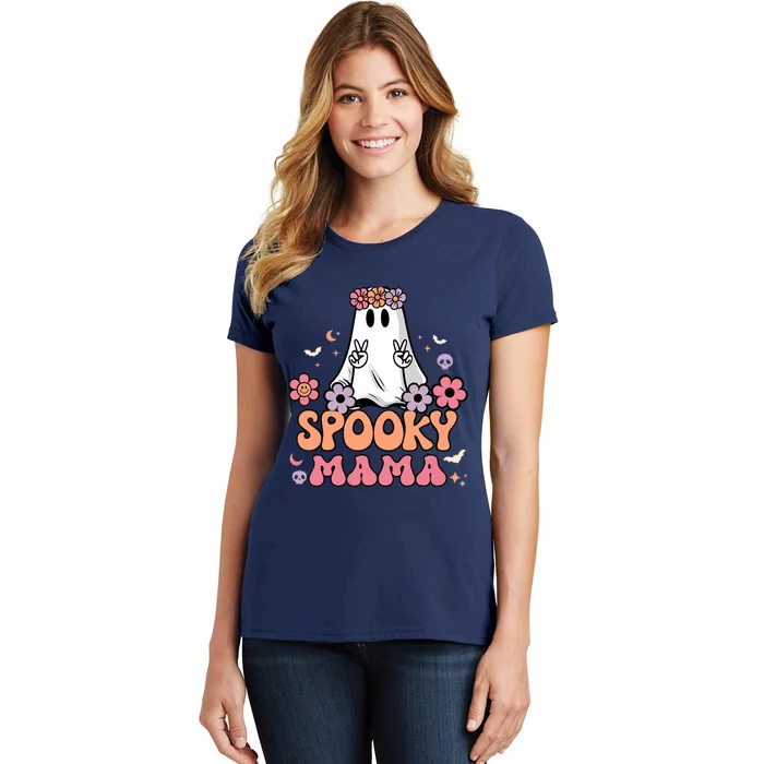 Groovy Spooky Mama Floral Ghost Halloween Spooky Mom Wo Women's T-Shirt