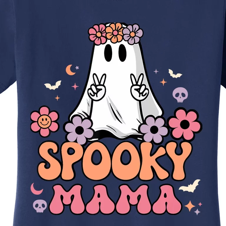 Groovy Spooky Mama Floral Ghost Halloween Spooky Mom Wo Women's T-Shirt