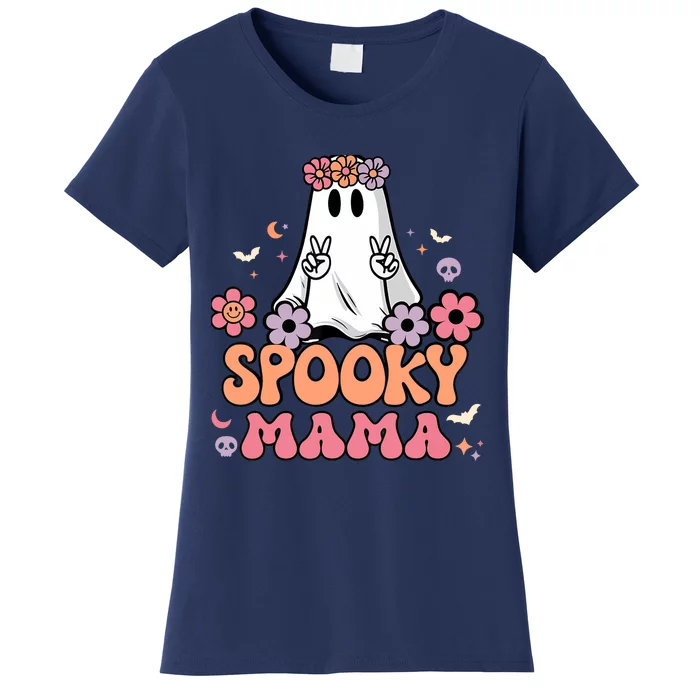 Groovy Spooky Mama Floral Ghost Halloween Spooky Mom Wo Women's T-Shirt