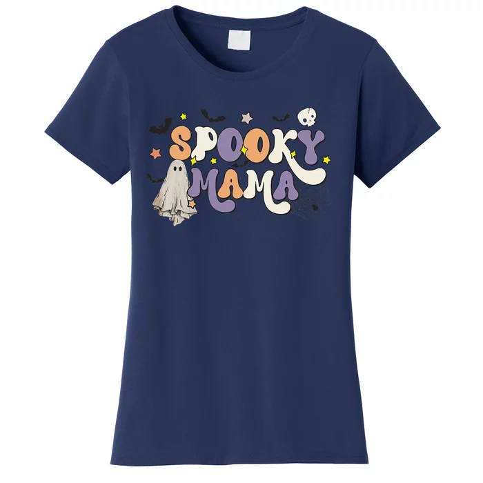 Groovy Spooky Mama Retro Halloween Ghost Witchy Spooky Mom Love Women's T-Shirt