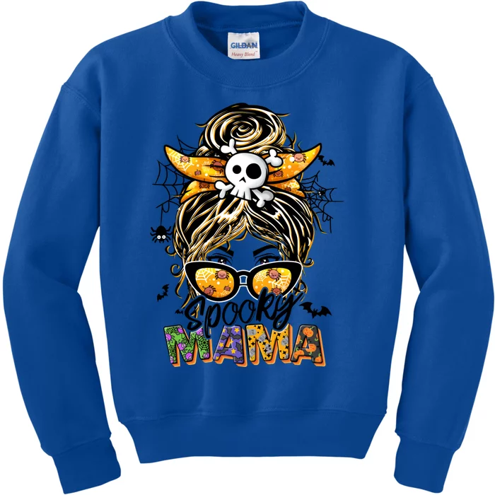 Groovy Spooky Mama Messy Bun Witch Mom Halloween Funny Gift Kids Sweatshirt