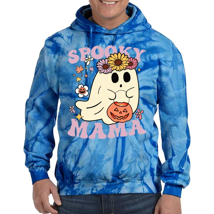 Groovy Spooky Mama Vibes Halloween Hippi Ghost Spooky Season Gift Tie Dye Hoodie