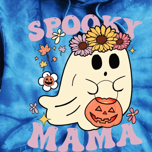 Groovy Spooky Mama Vibes Halloween Hippi Ghost Spooky Season Gift Tie Dye Hoodie