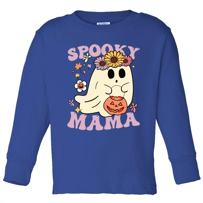 Groovy Spooky Mama Vibes Halloween Hippi Ghost Spooky Season Gift Toddler Long Sleeve Shirt