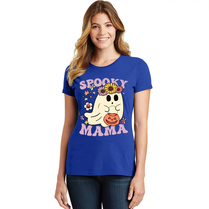 Groovy Spooky Mama Vibes Halloween Hippi Ghost Spooky Season Gift Women's T-Shirt