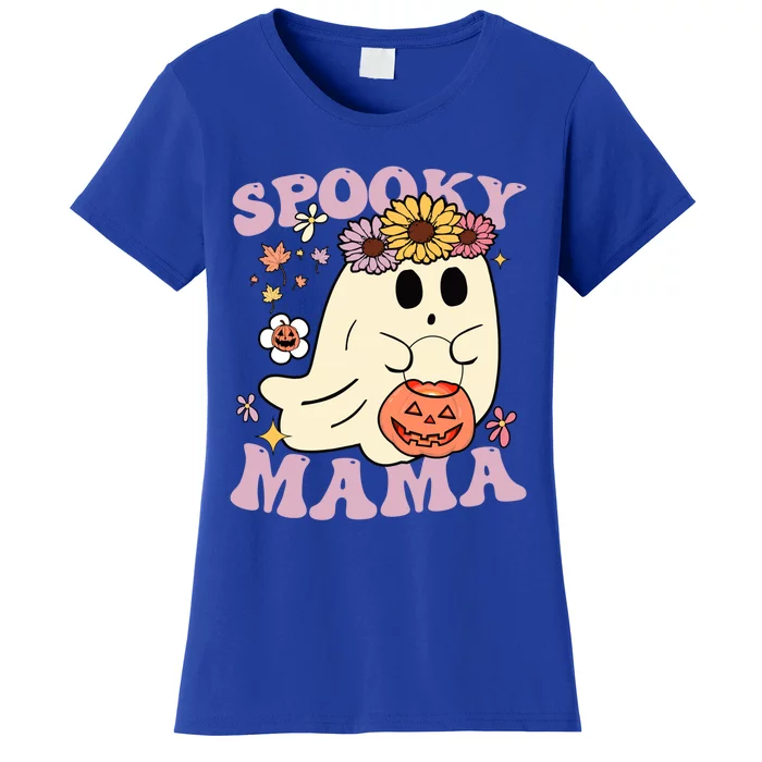 Groovy Spooky Mama Vibes Halloween Hippi Ghost Spooky Season Gift Women's T-Shirt