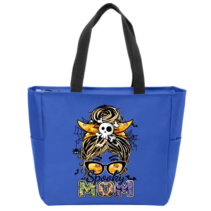 Groovy Spooky Mom Messy Bun Witch Mom Halloween Cool Gift Zip Tote Bag