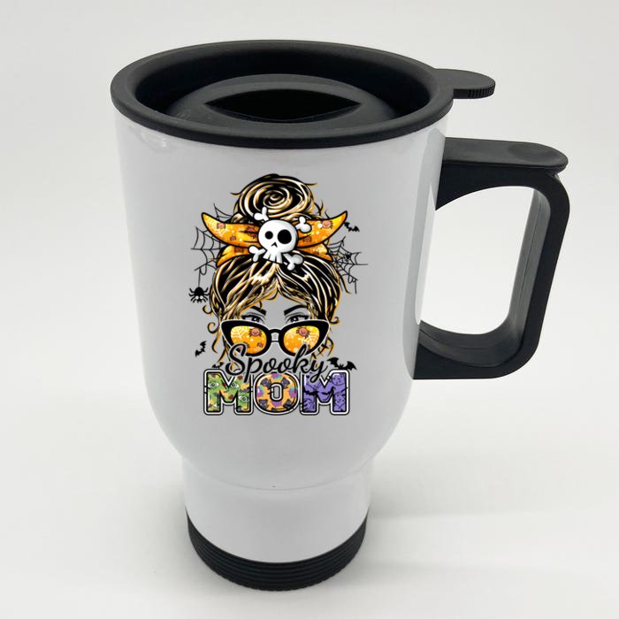 Groovy Spooky Mom Messy Bun Witch Mom Halloween Cool Gift Front & Back Stainless Steel Travel Mug