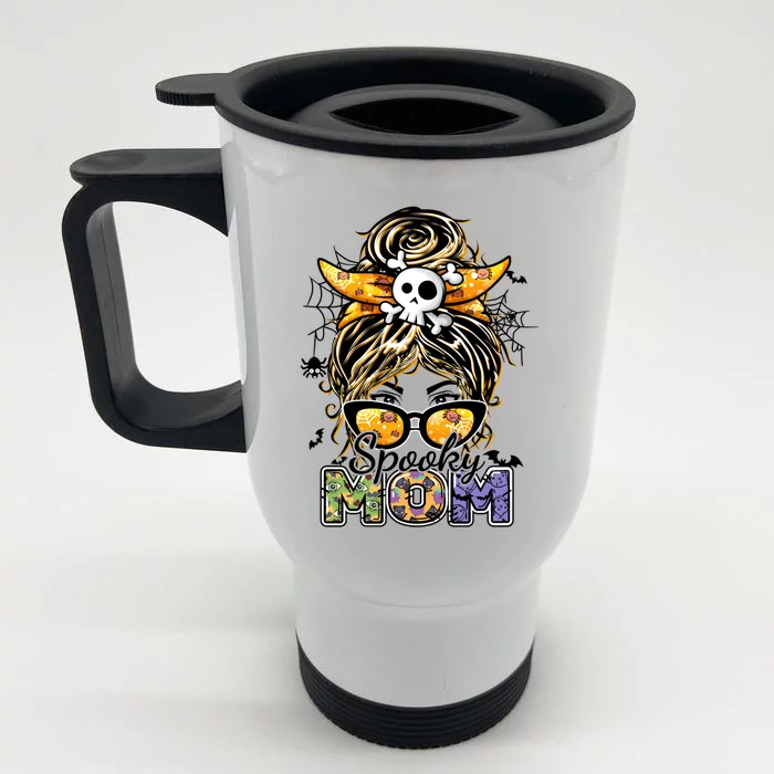 Groovy Spooky Mom Messy Bun Witch Mom Halloween Cool Gift Front & Back Stainless Steel Travel Mug