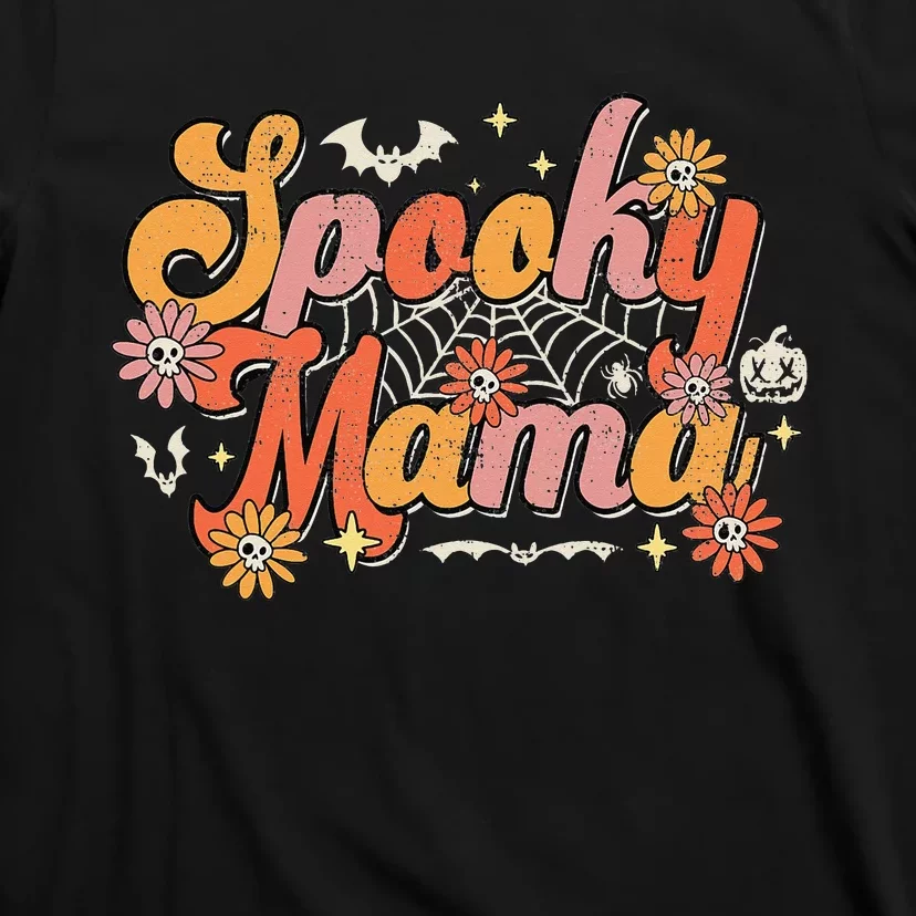 Groovy Spooky Mama Retro Halloween Ghost Witchy Spooky Mom T-Shirt