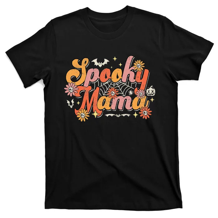 Groovy Spooky Mama Retro Halloween Ghost Witchy Spooky Mom T-Shirt