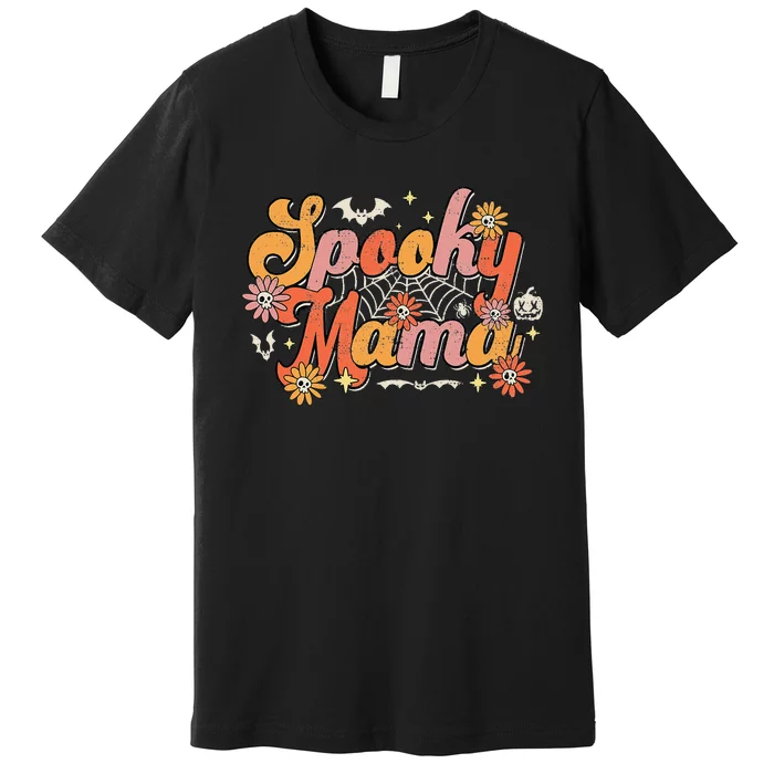 Groovy Spooky Mama Retro Halloween Ghost Witchy Spooky Mom Premium T-Shirt