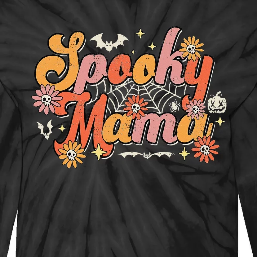 Groovy Spooky Mama Retro Halloween Ghost Witchy Spooky Mom Tie-Dye Long Sleeve Shirt