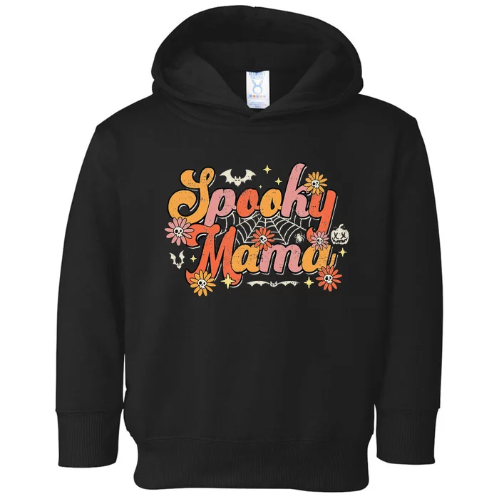 Groovy Spooky Mama Retro Halloween Ghost Witchy Spooky Mom Toddler Hoodie