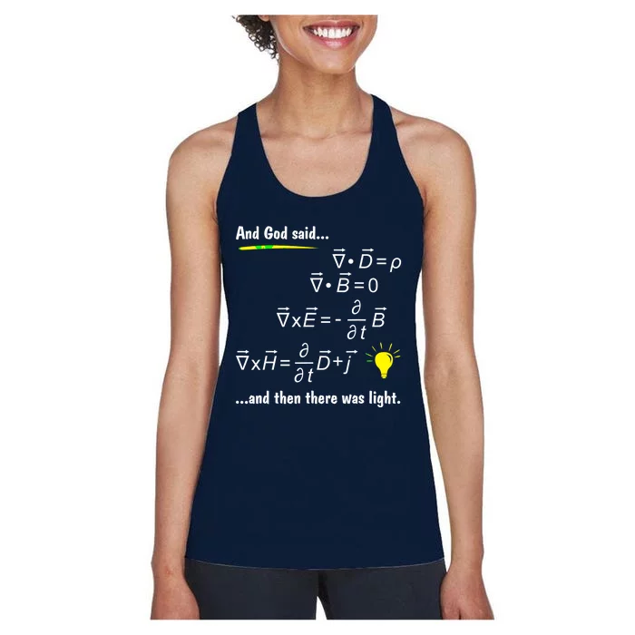 God Said Maxwells Equations And Hen Here Was Light Physics Women's Racerback Tank