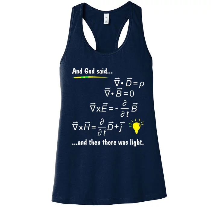 God Said Maxwells Equations And Hen Here Was Light Physics Women's Racerback Tank