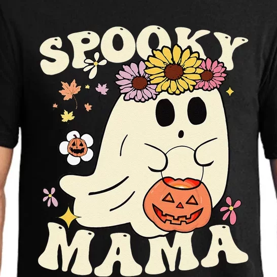 Groovy Spooky Mama Vibe Halloween Floral Ghost Spooky Season Pajama Set