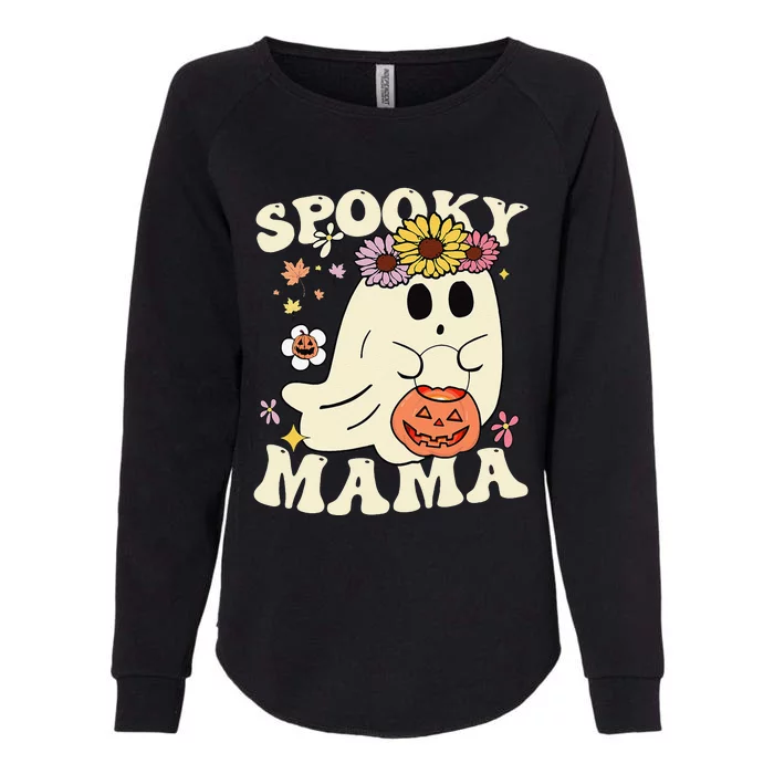 Groovy Spooky Mama Vibe Halloween Floral Ghost Spooky Season Womens California Wash Sweatshirt