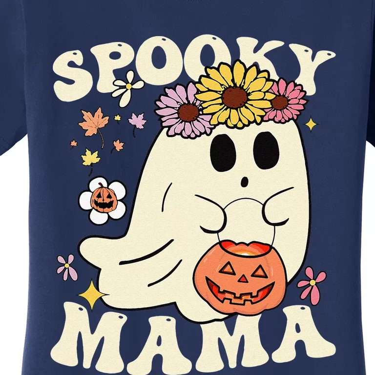 Groovy Spooky Mama Vibe Halloween Floral Ghost Spooky Season Women's T-Shirt