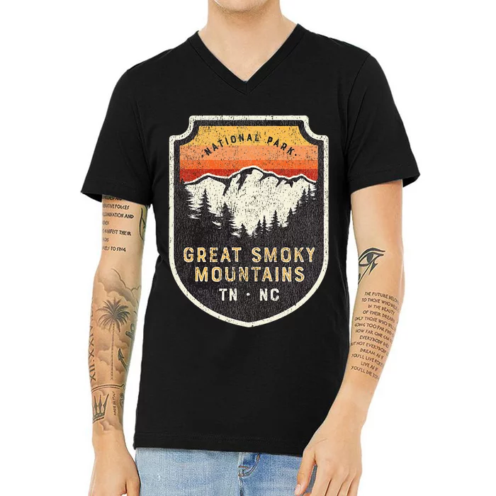 Great Smoky Mountains National Park Vintage Crest V-Neck T-Shirt