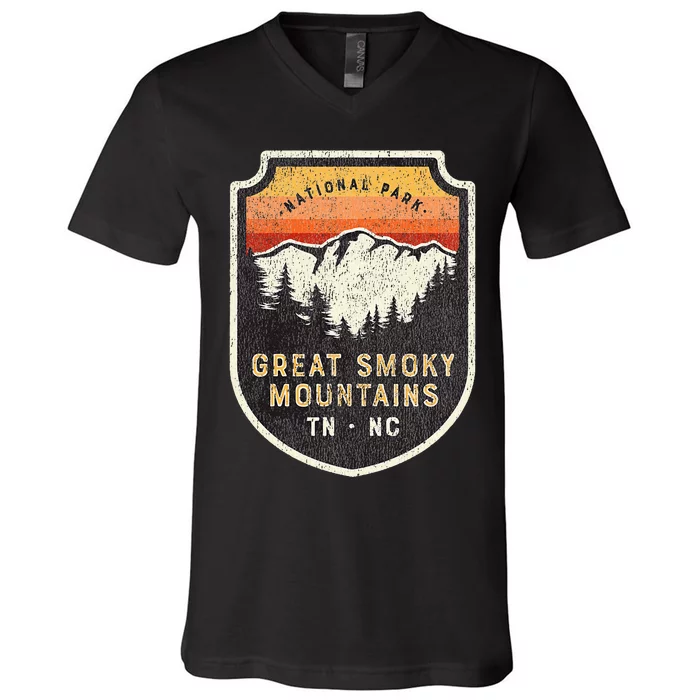 Great Smoky Mountains National Park Vintage Crest V-Neck T-Shirt