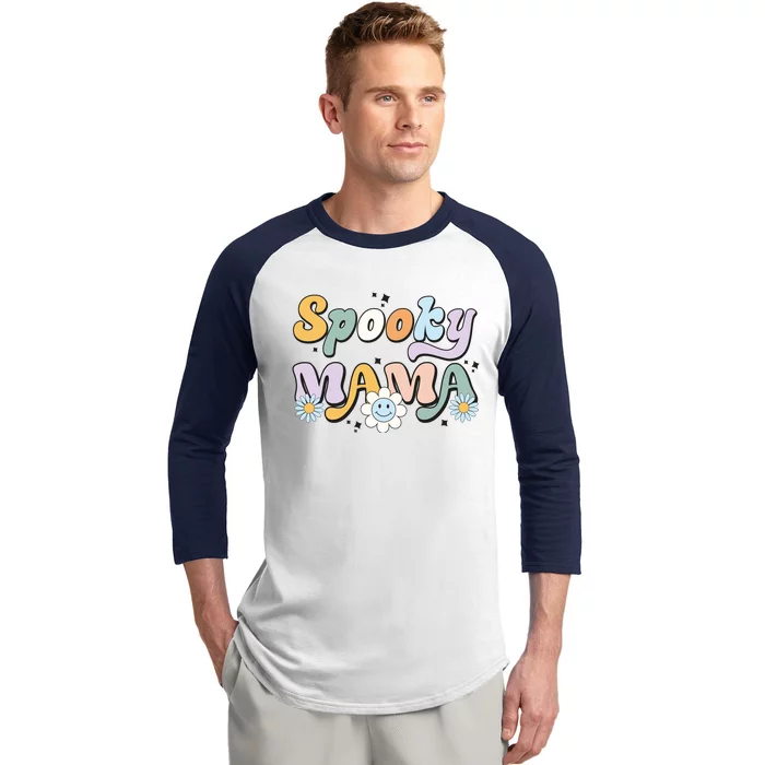 Groovy Spooky Mama Retro Halloween Ghost Witchy Spooky Mom Baseball Sleeve Shirt