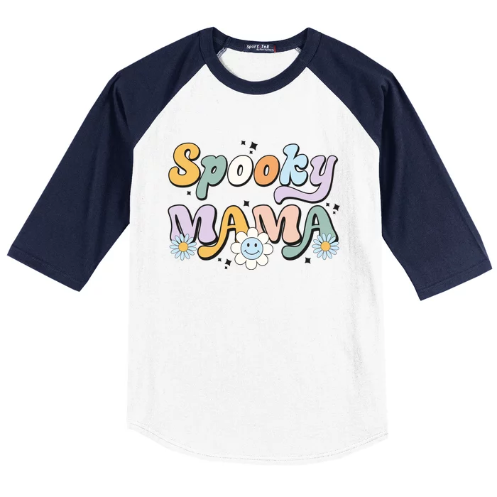 Groovy Spooky Mama Retro Halloween Ghost Witchy Spooky Mom Baseball Sleeve Shirt