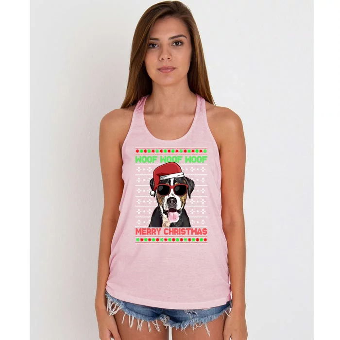 Greater Swiss Mountain Dog Woof Merry Christmas Cool Gift Women's Knotted Racerback Tank