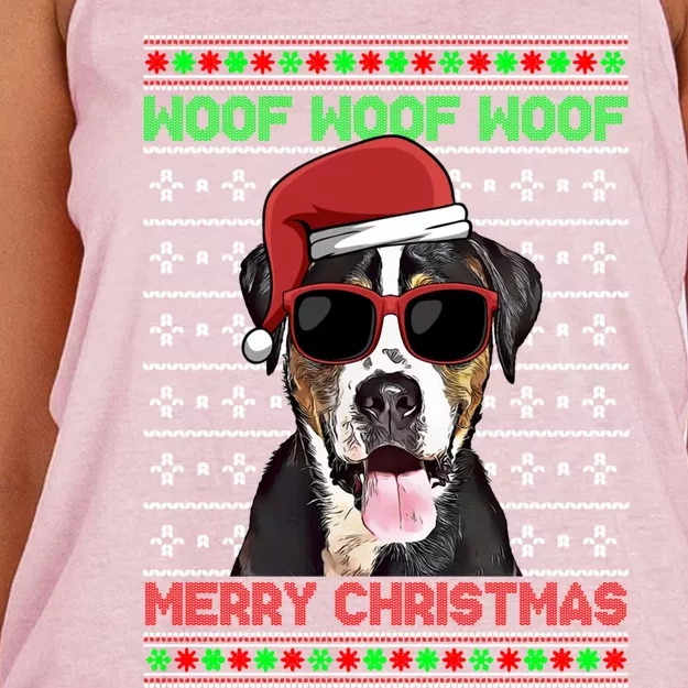 Greater Swiss Mountain Dog Woof Merry Christmas Cool Gift Women's Knotted Racerback Tank