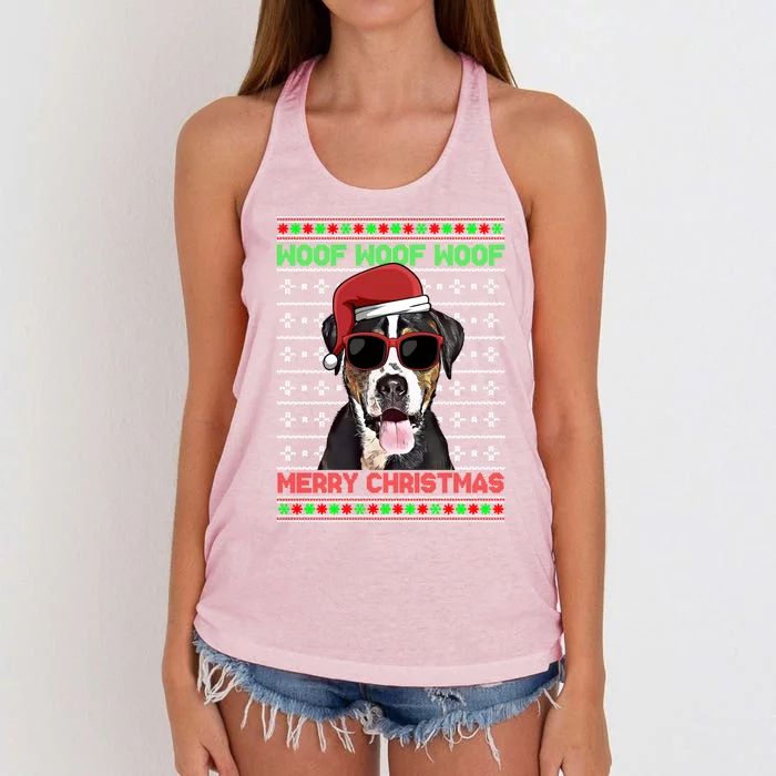 Greater Swiss Mountain Dog Woof Merry Christmas Cool Gift Women's Knotted Racerback Tank