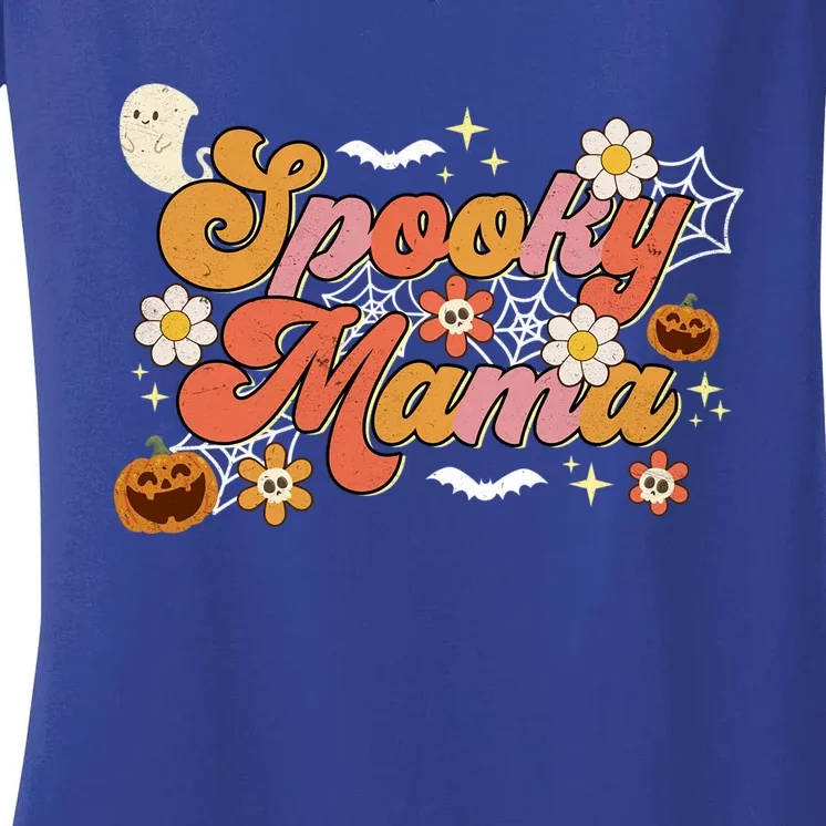 Groovy Spooky Mama Birthday Family Matching Halloween Cool Gift Women's V-Neck T-Shirt