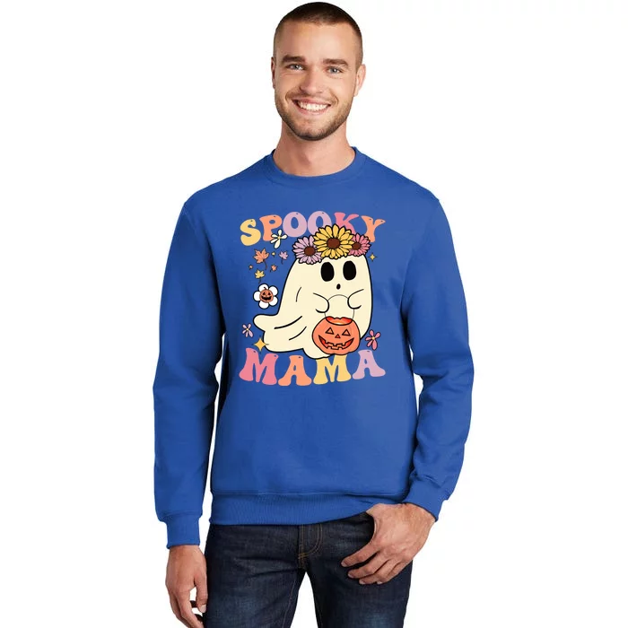 Groovy Spooky Mama Floral Ghost Mom Pumpkin Halloween Cute Gift Tall Sweatshirt