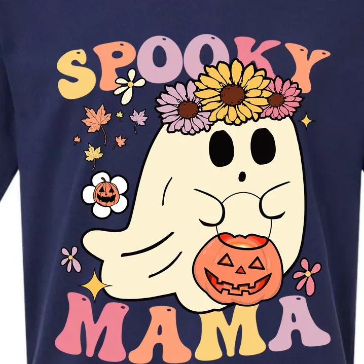 Groovy Spooky Mama Floral Ghost Mom Pumpkin Halloween Cute Gift Sueded Cloud Jersey T-Shirt