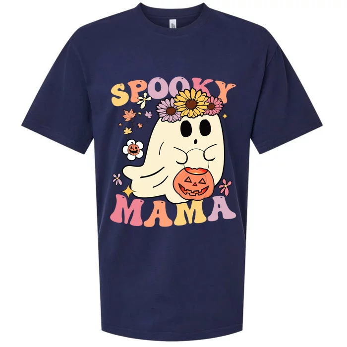 Groovy Spooky Mama Floral Ghost Mom Pumpkin Halloween Cute Gift Sueded Cloud Jersey T-Shirt