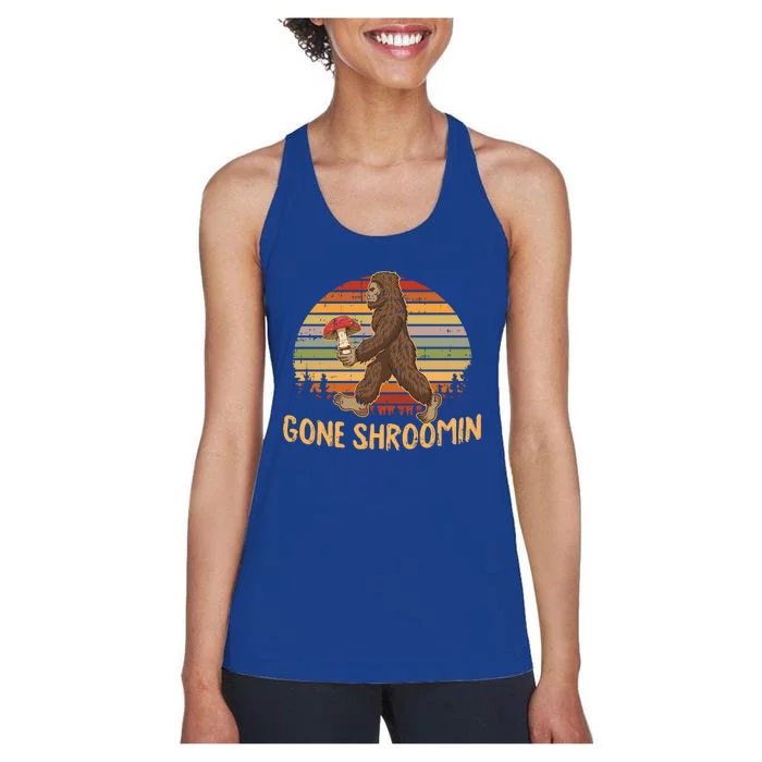 Gone Shrooming Mycologist Funny Bigfoot Mushroom Hunter Gift Great Gift Women's Racerback Tank