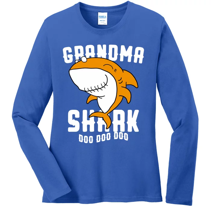 Grandma Shark Mommy Birthday Halloween Christmas Ladies Long Sleeve Shirt