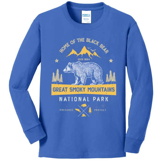 Great Smoky Mountains Cool Gift National Park Bear Vintage Kids Long Sleeve Shirt