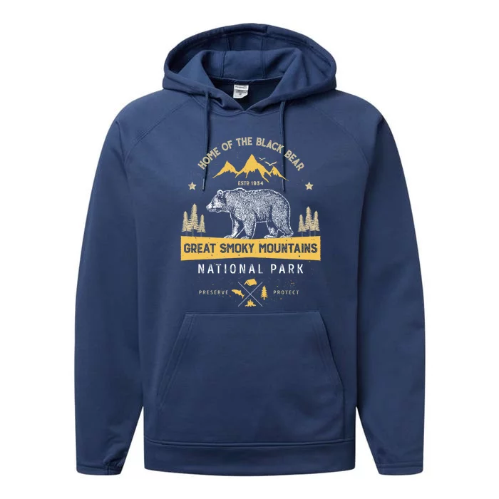 Great Smoky Mountains Cool Gift National Park Bear Vintage Performance Fleece Hoodie