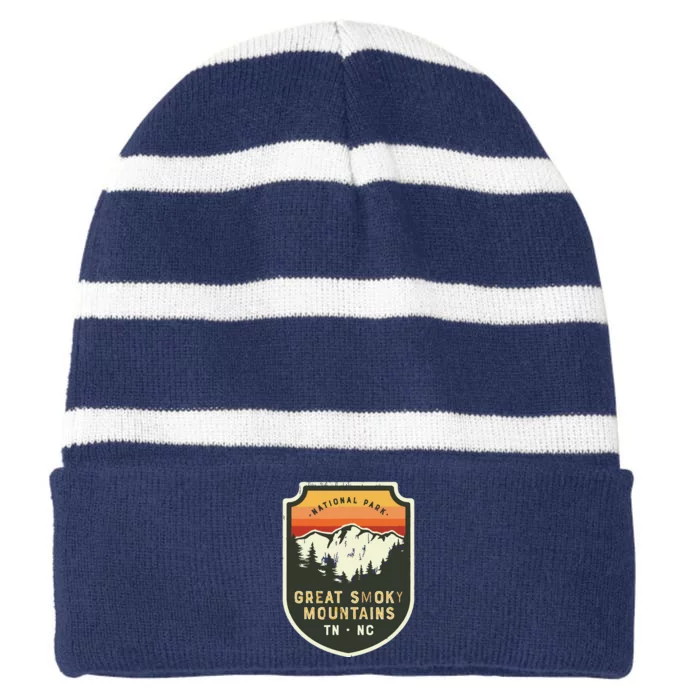 Great Smoky Mountains National Park Vintage Crest Striped Beanie with Solid Band