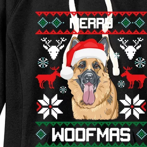 Ger Shepherd Merry Woofmas Cool Gift Christmas Dog Gift Women's Fleece Hoodie