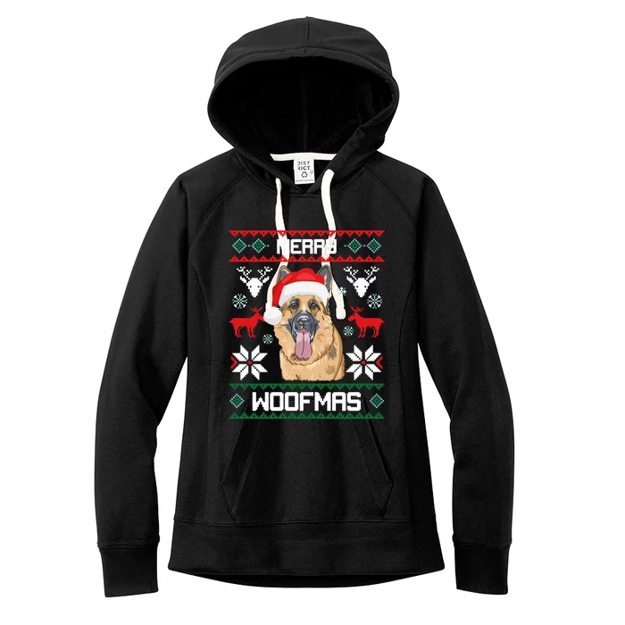 Ger Shepherd Merry Woofmas Cool Gift Christmas Dog Gift Women's Fleece Hoodie