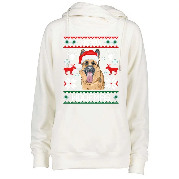 Ger Shepherd Merry Woofmas Cool Gift Christmas Dog Gift Womens Funnel Neck Pullover Hood