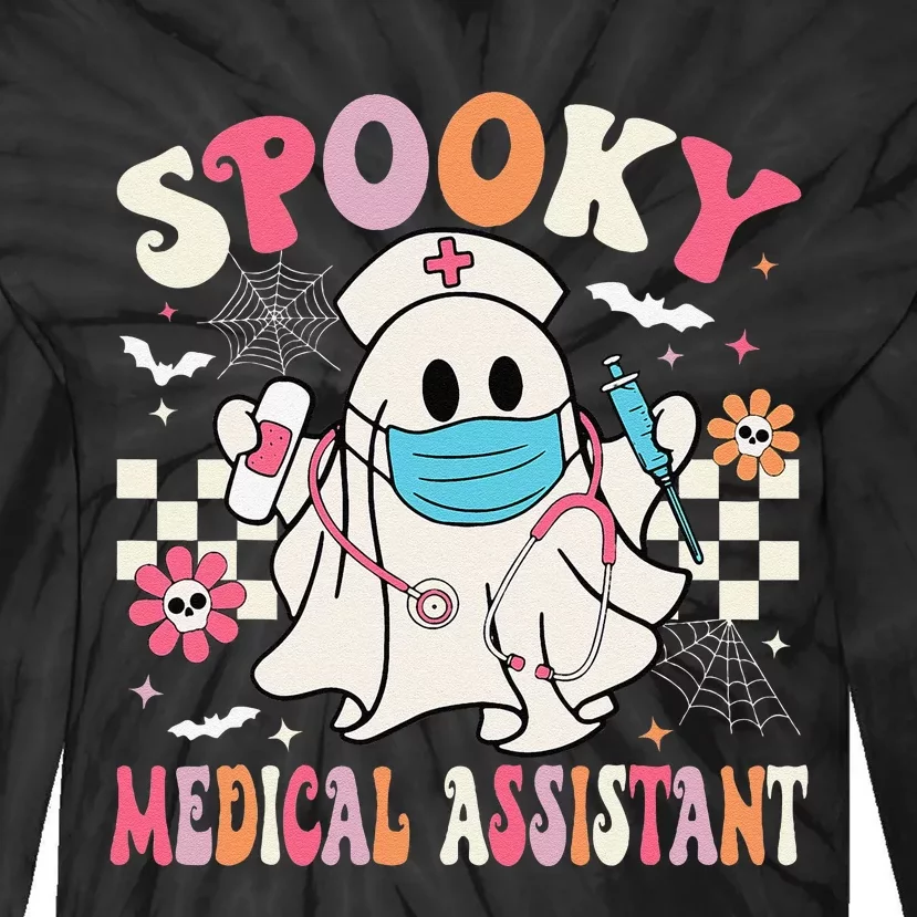 Groovy Spooky Medical Assistant Cute Halloween Med Assistant Tie-Dye Long Sleeve Shirt