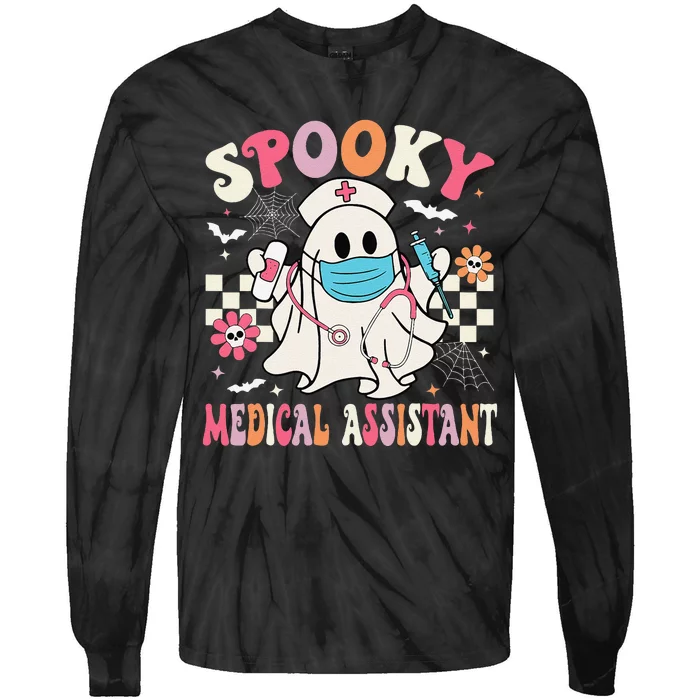 Groovy Spooky Medical Assistant Cute Halloween Med Assistant Tie-Dye Long Sleeve Shirt