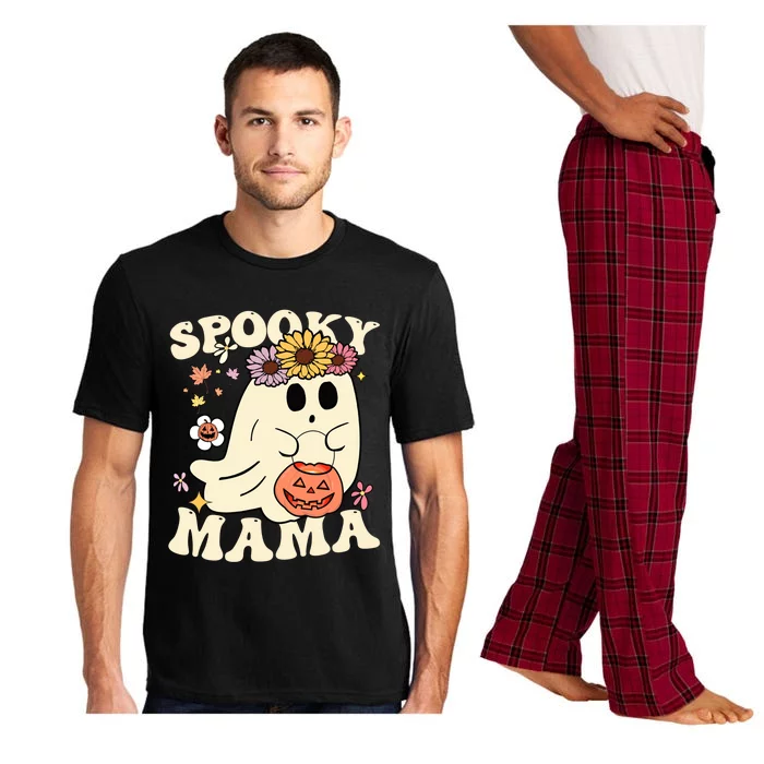 Groovy Spooky Mama Vibe Halloween Floral Ghost Spooky Season Gift Pajama Set