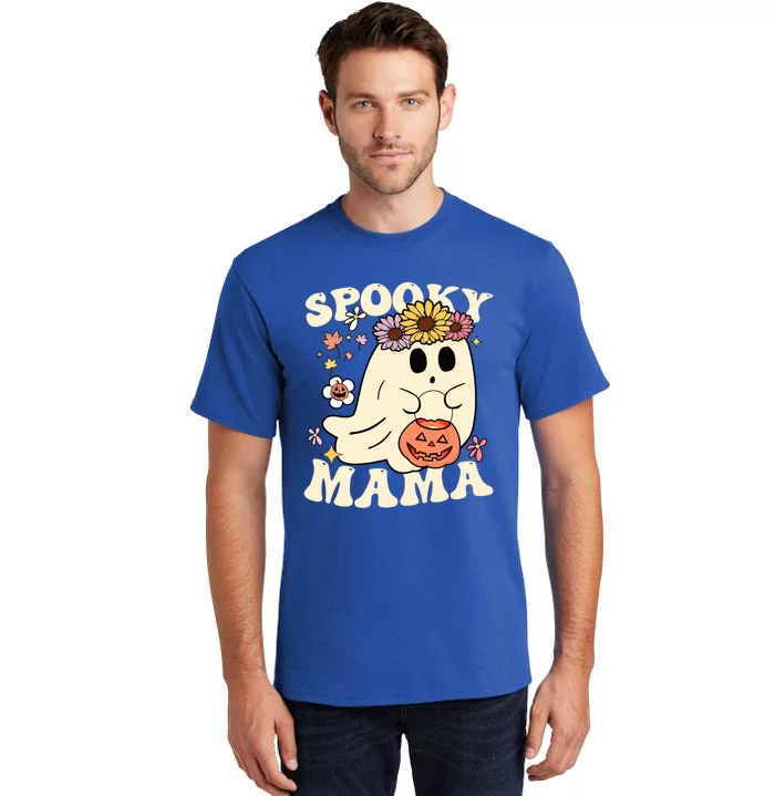 Groovy Spooky Mama Vibe Halloween Floral Ghost Spooky Season Gift Tall T-Shirt