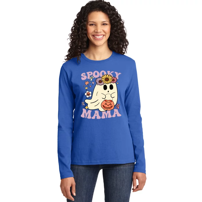 Groovy Spooky Mama Vibes Halloween Hippi Ghost Spooky Season Meaningful Gift Ladies Long Sleeve Shirt