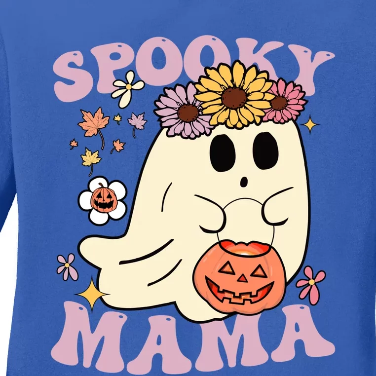 Groovy Spooky Mama Vibes Halloween Hippi Ghost Spooky Season Meaningful Gift Ladies Long Sleeve Shirt