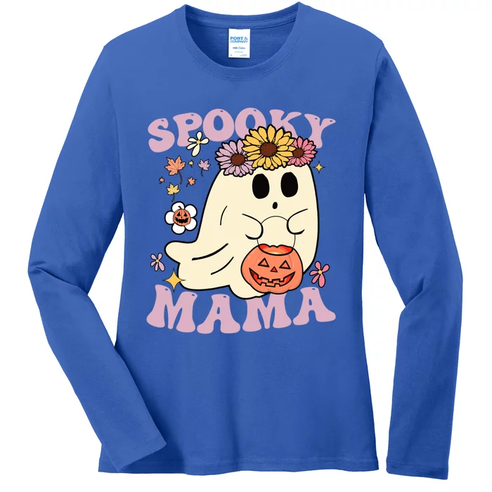 Groovy Spooky Mama Vibes Halloween Hippi Ghost Spooky Season Meaningful Gift Ladies Long Sleeve Shirt